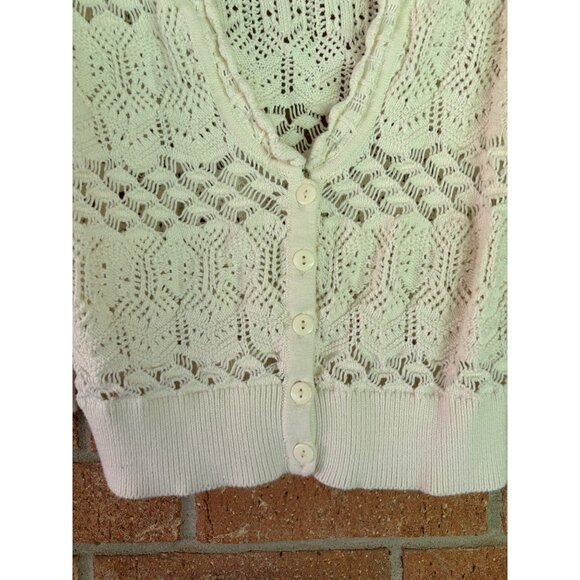 Kenar Womens Open Knit Ivory Cardigan Sweater Cotton Button Front - Picture 7 of 8